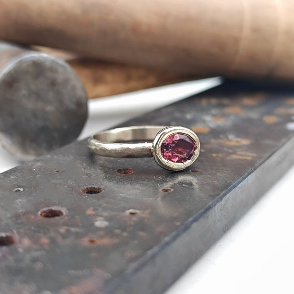 Gold Tourmaline ring - 14K White gold ring - Handmade Luxury ring